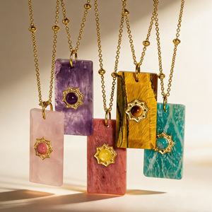 Collar con Colgante Cuadrado de Piedra Natural, Acero Inoxidable, Dijes de Gemas Coloridas en Forma de Estrella, Collares de Moda Y2K, Joyería para Mujer - Product Image 4