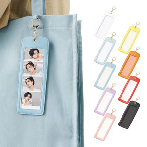 Brand Portable Candy Color PU Leather Photo Keychain & Holder with Solid Color Design Multi-Occasion