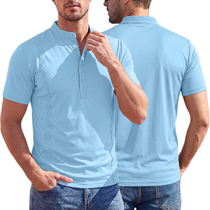 Camiseta Polo Azul Claro para Hombre, Manga Corta, Cuello Henley, Casual, con Botones al Frente, para Uso Diario - Product Image 1