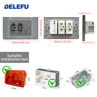 Prise murale DELEFU 118 de type barre durable - Prise USB domestique 10A/20A avec fiche brésilienne, finition aluminium brossé
