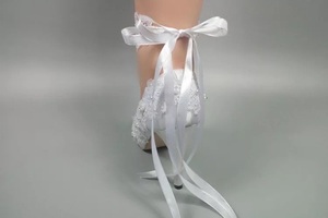 Scarpe da sposa da donna <span class=keywords><strong>con</strong></span> décolleté in pizzo <span class=keywords><strong>bianco</strong></span> perla Peep Toe tacchi alti eleganti sandali <span class=keywords><strong>con</strong></span> <span class=keywords><strong>tacco</strong></span> da sposa più scarpe da sposa per donna - Product Image 4