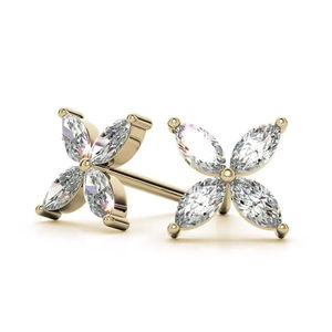 Boucles d'oreilles clous motif floral, plaqué or jaune, or rose, argent, effet diamant taille Asscher, bijoux élégants pour femme - Product Image 5