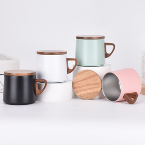 Кофейник-термос с деревянной крышкой, вакуумная бутылка из нержавеющей стали с двойными стенками, кружки для кофе с логотипом на заказ - Product Image 3