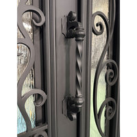 Porte d'entrée en fer forgé de style européen classique, sur mesure, pour villa familiale américaine, avec une porte et une demi-porte extérieures