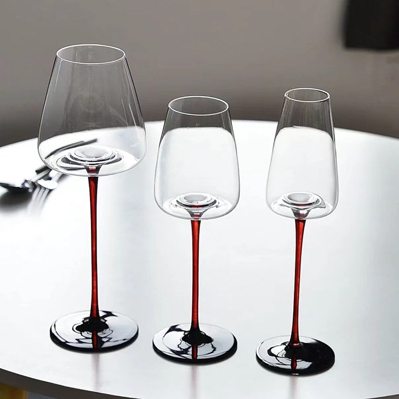 Wholesale Clear Wine Glasses Goblet Creative Unique Red Stem Red Wine Glasses Wine Glass Drinking Glassware