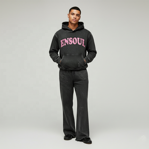 ES <strong>Customization</strong> Vintage Acid Wash Rhinestone Heavyweight Printed Knitted Hoodie Sweatpants <strong>Suit</strong> High Quality Men's Streetwear - Product Image 1