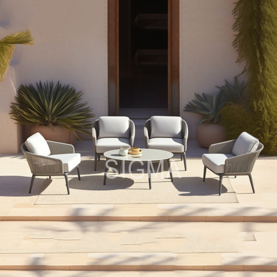 Modern Rope Patio Sofa Balcony Furniture Luxury Metal Aluminum Lounge Garden Single Sofa