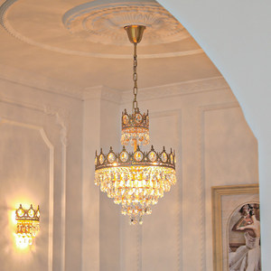 Vintage French Crown Crystal Chandelier Full Spectrum <b>Led</b> <b>Light</b> Home Decor Living Room Bedroom Entryway Wedding Lighting - Product Image 2
