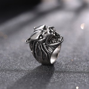 Hot Sell Fashion Europa und Amerika <span class=keywords><strong>Wolf</strong></span> Head <span class=keywords><strong>Ring</strong></span> Herren Antik versilbert Legierung Punk Hip-Hop-Stil verstellbarer <span class=keywords><strong>Ring</strong></span> für Männer - Product Image 3