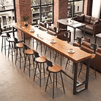 Meubles de décoration de café, table haute et chaise en bois massif avec pieds en acier, mobilier commercial pour café
