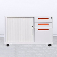 Armoire de classement en acier à 3 tiroirs avec porte tambour, meuble mobile à porte à enroulement, chariot tambour commercial en acier, armoire latérale en acier