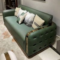 Luxuriöses Modernes Ledersofa Wohnzimmer Hochwertiges Chesterfield-Sofa-Set Möbel mit Goldener Edelstahl-Dekoration