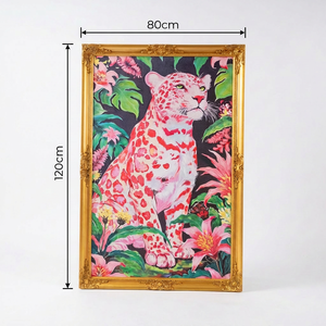 Dipinto a Olio su Tela Fatto a Mano 80*120cm, <span class=keywords><strong>Leopardo</strong></span> Rosa con Cornice in Legno Massiccio, Arte Murale Tropicale per Camera da Letto e Decorazione Alberghiera - Product Image 6