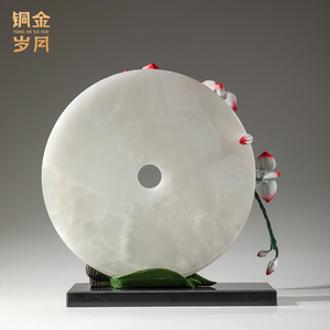 Escultura de Latón con Jade y Cobre, Diseño de Orquídea Iluminada por la Luna, Hecha a Mano, Decoración Artística para Sala de Estar, Regalo de Inauguración de Casa - Product Image 4