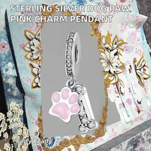 925 Sterling Silver Children's Luxury Dog Paw Print Charm Bead Pink Zircon Bone Shape Pendant <b>Bracelet</b> Making Pet <b>Memorial</b> - Product Image 2