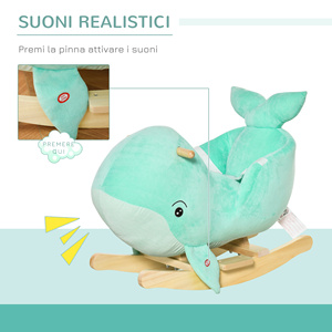 HOMCOM-Cheval à bascule en peluche avec sons, ceinture de sécurité et base en bois, 60x33x50cm, vert - Product Image 6
