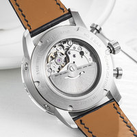 Montre multifonction de marque privée, véritable phase de lune, automatique, bracelet en cuir, cristal saphir, montre mécanique, Business SM1042