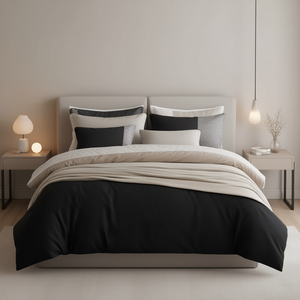 Juego de Ropa de Cama Baruk Negro King Size, 12 Piezas con Sábanas, Juego de Cama Moderno para el Hogar, Poliéster y Algodón, Diseño a Rayas - Product Image 2