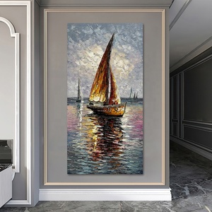 Barca a vela 100% dipinto a mano pittura a <span class=keywords><strong>olio</strong></span> moderna astratta verticale wall art <span class=keywords><strong>mare</strong></span> barca a vela arte acrilica soggiorno decorazione della casa - Product Image 3