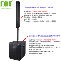 Enceinte colonne active professionnelle EGT 8x3 pouces pleine gamme avec subwoofer 15 pouces et tweeter néodyme pour scène et conférence