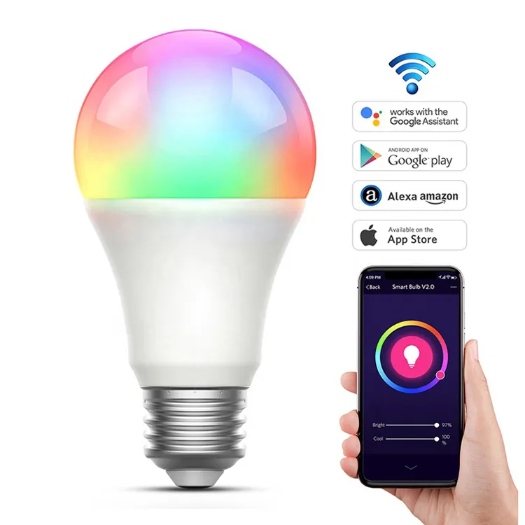 Tuya Google Alexa 9W/10W E27 smart bulb Home Dimmable RGB bombilla WIFI smart LED bulb plastic