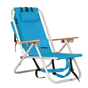 Folding Wooden Armrest Camp Backpack Aluminum Beach Chair For Heavy People