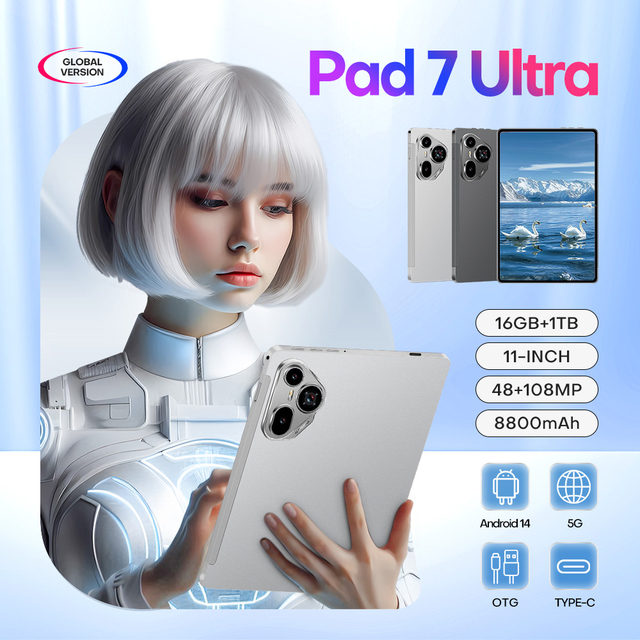 Pad 7 Ultra Tablet PC 11-inch 1440x3200 Display 16GB+1TB 10-core Snapdragon 8 Gen3 Android 14 8800mAh Battery 48MP+108MP Camera
