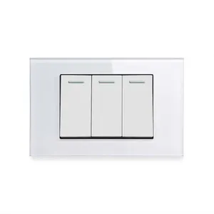 Factory price White tempered glass panel 3 Gang 2 way Wall Switch and socket 16A 250V
