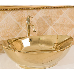 Lavabo en céramique plaqué or de haute qualité KD-10GBB pour hôtel, lavabo de salle à manger en forme de lune dorée - Product Image 3