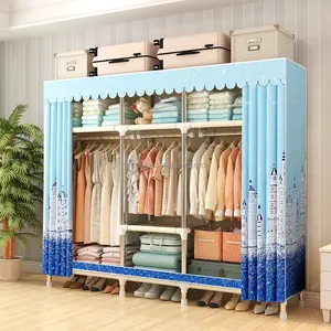 Phòng ngủ quần áo lưu trữ tổ chức Tủ kim loại khung vải di động vải có thể gập lại vải đồ nội thất nhà tủ quần áo hiện đại
