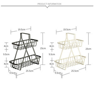 Panier de rangement en fil de fer détachable E104 pour fruits et légumes, avec poignée en bois, type support à 2 niveaux pour comptoir - Vente en gros - Product Image 2