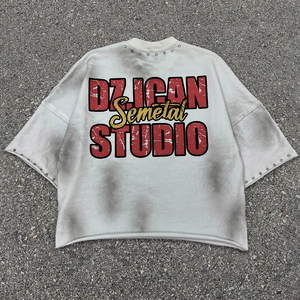 Chemises imprimées Vintage Dtg T-shirt Boxy en strass personnalisé Fabricant Streetwear Lavage à l'acide T-shirts graphiques surdimensionnés pour hommes - Product Image 2