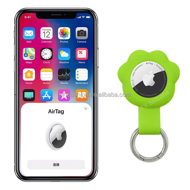 Silicone Cat Paw Pattern AirTag Case Keychain Holder with Metal Ring, Shockproof Rubber Cover Case for Apple AirTag