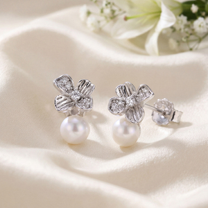 Boucles d'oreilles pendantes en argent S925 avec nœud papillon, perle d'eau douce et zircon blanc, bijoux en ruban pour femmes, vente en gros, cadeau de mariage - Product Image 4