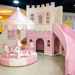 Equipo de Juegos Interior Estilo Cuento de Hadas para Niños, <span class=keywords><strong>Castillo</strong></span> Interactivo y de Juego de Roles con Tobogán, Juego Suave para Cafetería Infantil y Escuela - Product Image 1