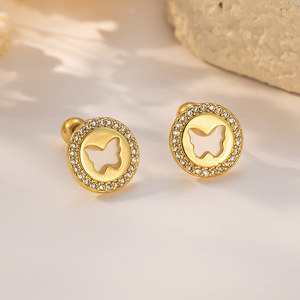 Stud Earrings 18K Gold Plated Zircon Butterfly Heart <b>Bow</b> Flower Geometric Shape Fashion Jewelry For Women - Product Image 2