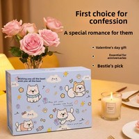 Boîte à rabat magnétique personnalisée imprimée quadricolore bleu clair avec motif animal de dessin animé, grande capacité, ensemble sac assorti, élégante en carton