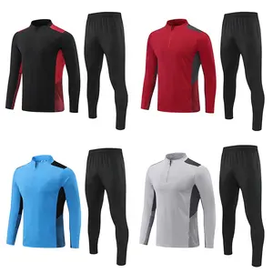 Vêtements de sport de fitness demi-zip personnalisés pour hommes Survêtements de football en polyester à séchage rapide Ensembles d'entraînement d'entraînement avec nom et logo imprimé Stock disponible