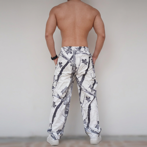 <b>Men's</b> <b>White</b> Abstract Pattern Waterproof Sweatpants Elastic Waist Drawstring Casual Loose Fit Lightweight Polyester Joggers - Product Image 6