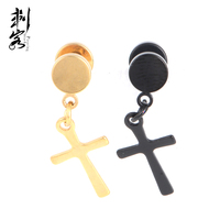 Faux dilatateur d'oreille en acier chirurgical 316L avec pendentif croix – Tendance pour les fêtes et mariages