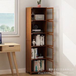 Custom Made Wooden <b>Bookcase</b> 5 Tier Ultra Narrow Dustproof <b>Solid</b> <b>Wood</b> Storage Shelf For Student Space Saving Floor Standing - Product Image 2