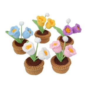 Decoración de Flores en <span class=keywords><strong>Maceta</strong></span> de Crochet Hecha a Mano, Mini Planta Artificial de Hilo Tejido | Adorno Floral Amigurumi para el Hogar y la Oficina - Product Image 5