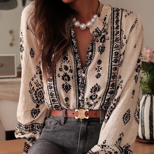 <span class=keywords><strong>Camicia</strong></span> da <span class=keywords><strong>donna</strong></span> in cotone e <span class=keywords><strong>lino</strong></span> a maniche lunghe con motivo geometrico, stile francese, in tessuto Broadcloth, con polsini - Product Image 1