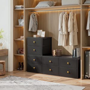 <span class=keywords><strong>Commode</strong></span> autoportante noire avec structure métallique, plateau en <span class=keywords><strong>bois</strong></span>, 4 tiroirs en tissu. Rangement empilable pour placards, convient aux chambres <span class=keywords><strong>et</strong></span> aux espaces sous le lit. - Product Image 3