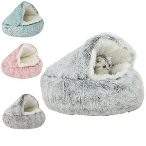 Caliente invierno cómoda cama para perros y gatos semicerrada casa para gatos cama para mascotas de lujo antideslizante Donut cama redonda para mascotas - Product Image 1