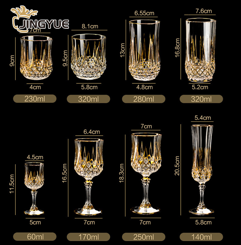 Diamond Golden Long Stem Champagne Glass Cup Luxury Hand Painted Gold Trim Vintage Goblet Wine Glass