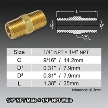 황동 파이프 호스 피팅 스트레이트 육각 젖꼭지 피팅 1/4 "NPT 남성 * 1/4" NPT 남성 스레드