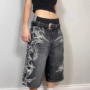 Shorts amples en jean pour homme, 100% coton, taille mi-haute, style vintage, design personnalisé DTG, hip-hop Harajuku, été - Product Image 1