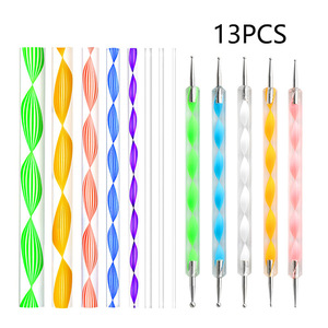 Kit <span class=keywords><strong>d</strong></span>'outils pour pâte polymère transfrontalier de 13 pièces, avec motifs en spirale, en plastique et acrylique, pour nail art, et stylo à points double tête - Product Image 1