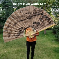 Kipas lipat gantung gaya Tiongkok besar, properti Studio foto bambu bermotif untuk fotografi pernikahan, 0.9x1.6m